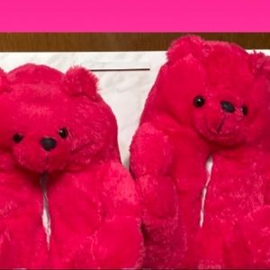 Rose pink teddy bear slippers , one size fits most